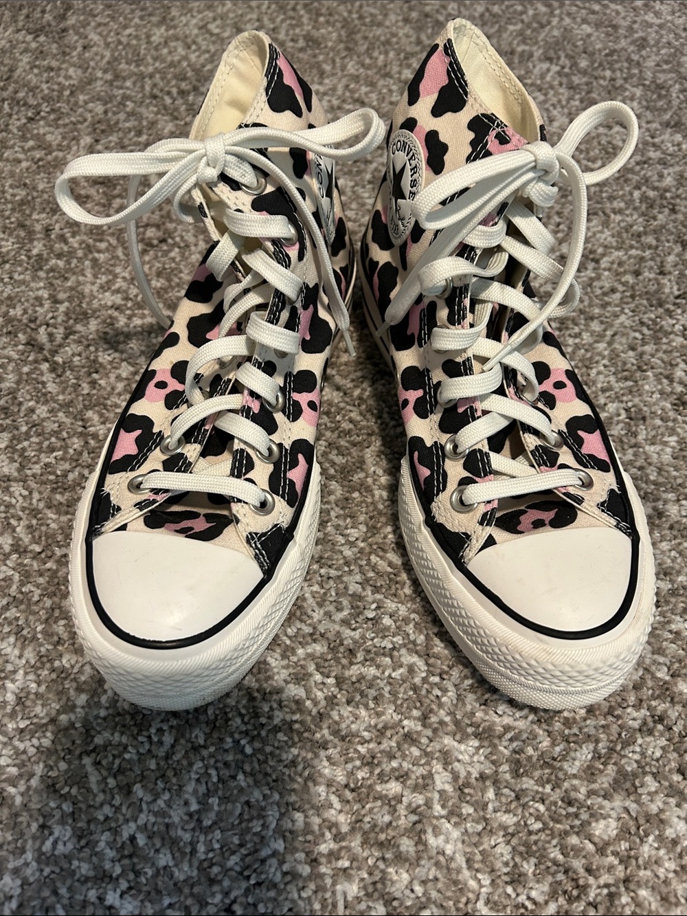 Converse Platform High Top Sneakers - Pink, Black & White Leopard Print